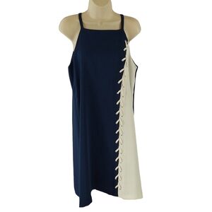 Alfani navy and white color blocked sleeveless dress